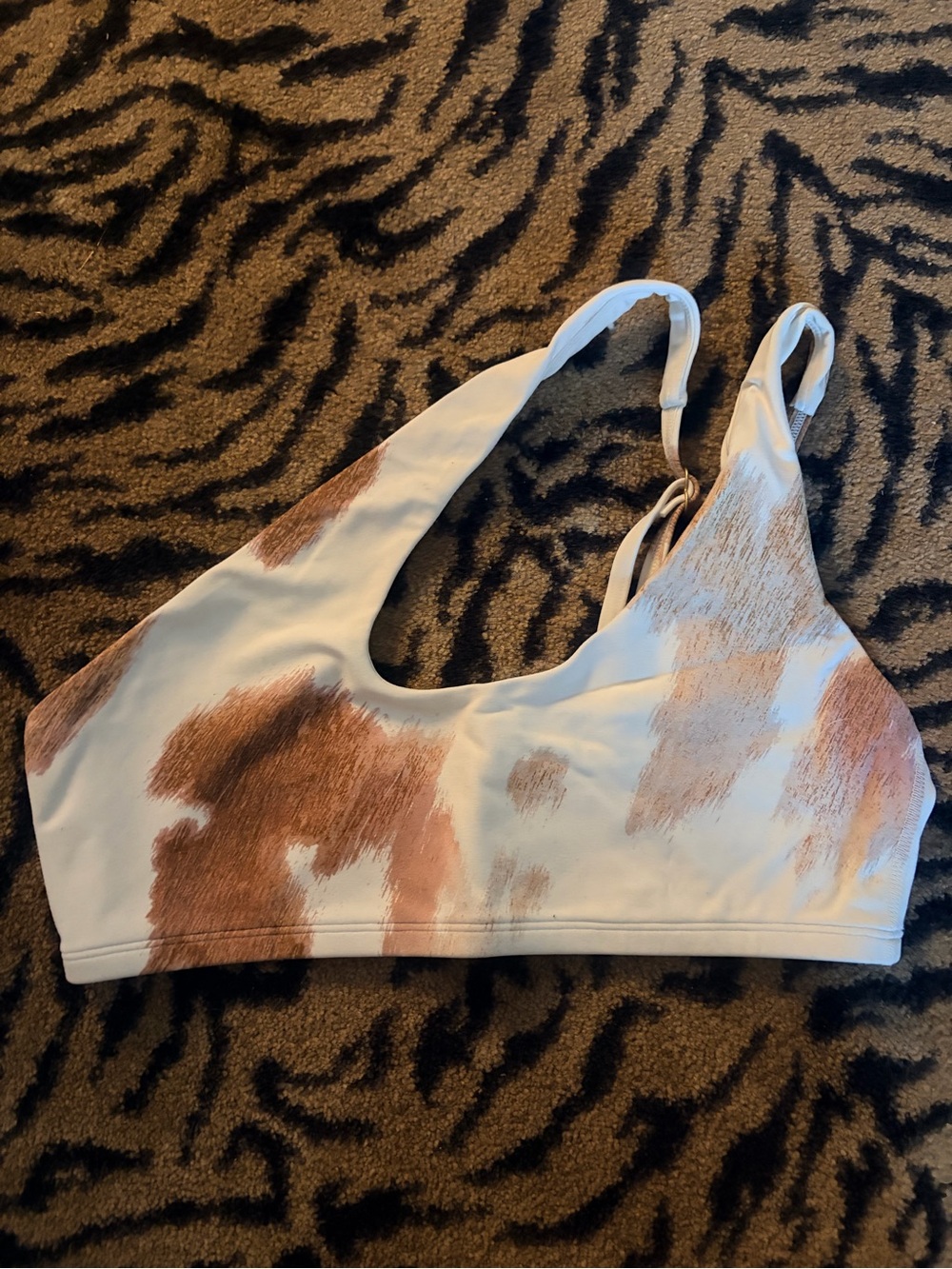WeWoreWhat White and Brown Brushstroke Scoop Neck Bikini Top